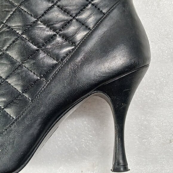 Delman Black Quilted Leather Knee-High StiletDeto Boots Women's 9 18" Shaft VGUC - Picture 11 of 16